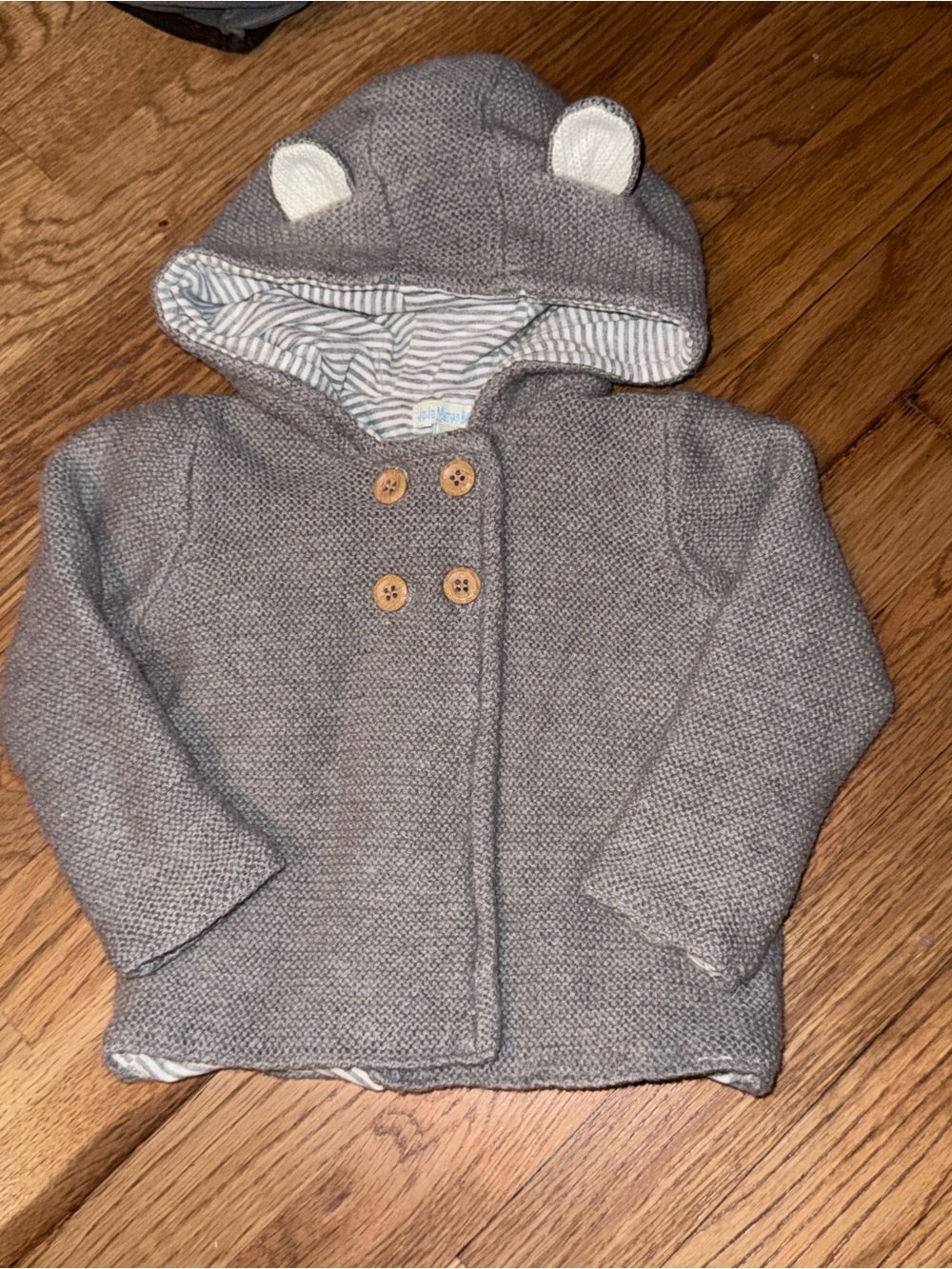 ☀️JoJo Maman Bébé Gray Knit Hooded Sweater with Ear Detail